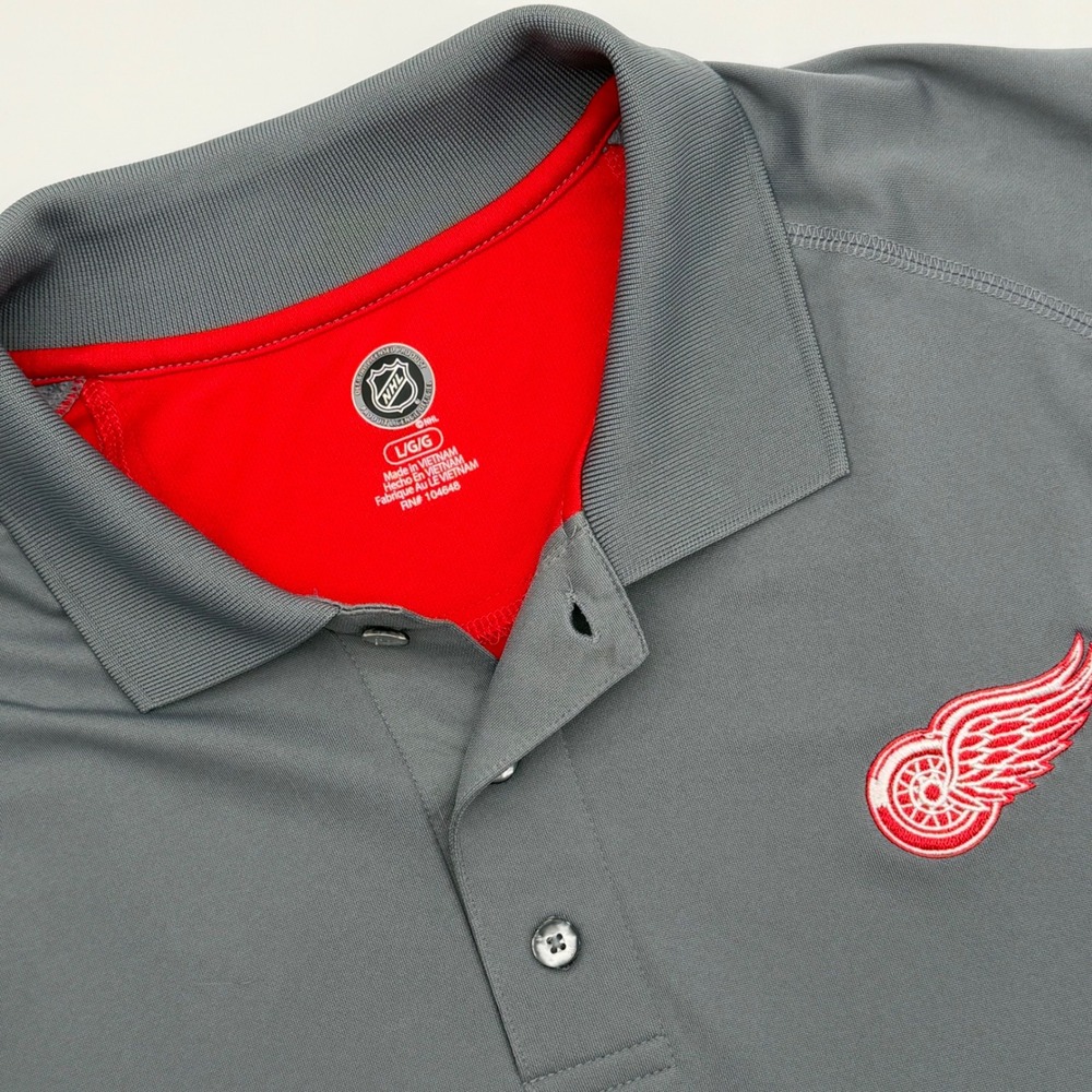 NHL Detroit Red Wings Mens Large Gray Red Performance Polo Shirt Knights Apparel